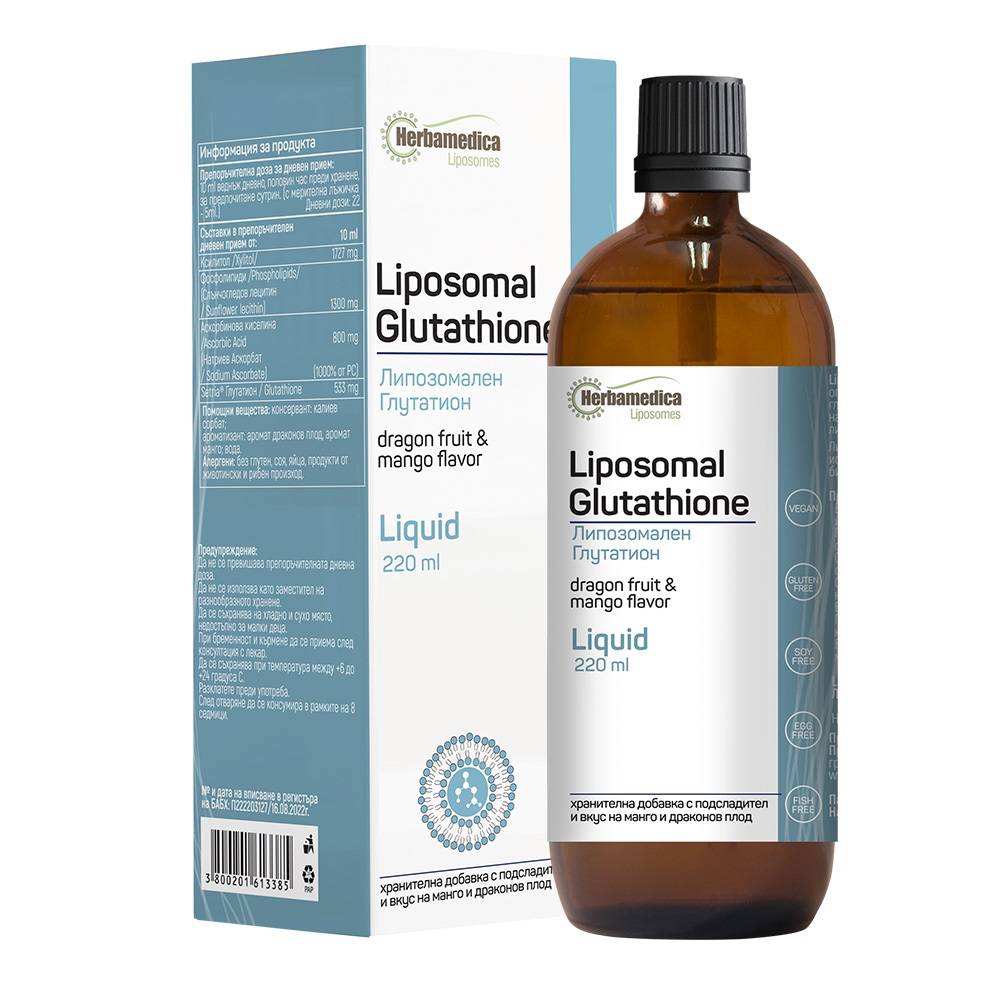 HERBAMEDICA LIPOSOMAL Glutathione     , 220  ,Glutatin LIPOSOMAL HERBAMEDICA con sabor a fruta del dragn y mango  ,220 ml - Kidsapo